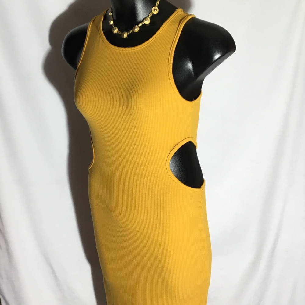Forever 21 Mustard Yellow Ribbed Cutout Mini Dress